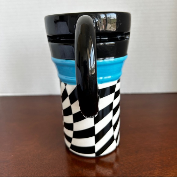Set of 2 Ceramic Travel Mugs Black and White OP Art Floral - Picture 12 of 16